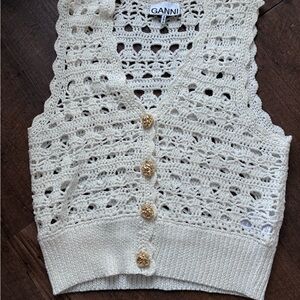 Ganni White Crochet Knit Top